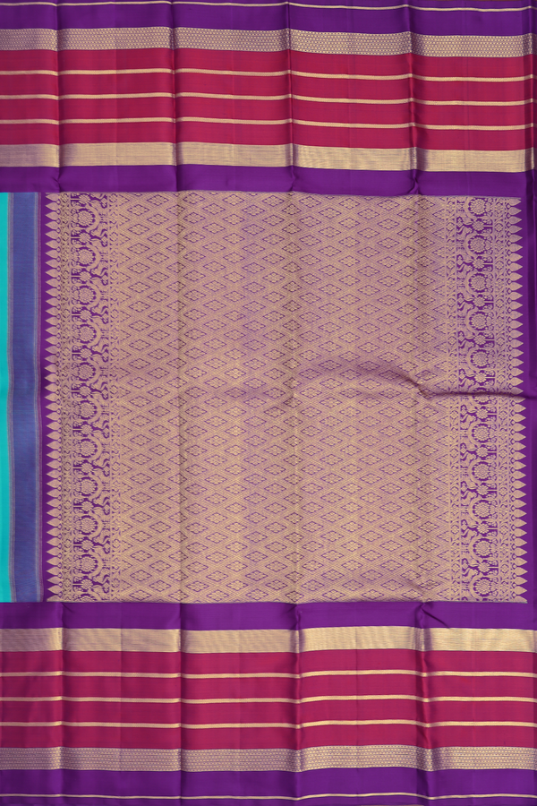 Kanchipuram Silk Saree In Greenish Blue With Zari Buttas
