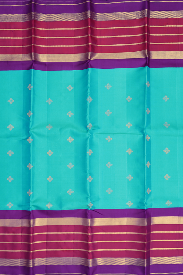 Kanchipuram Silk Saree In Greenish Blue With Zari Buttas