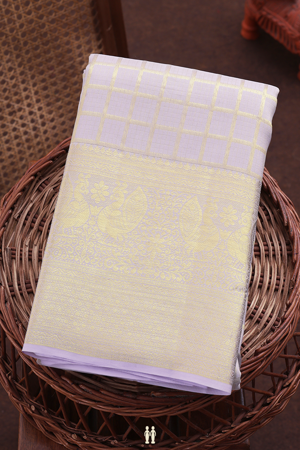 Kanchipuram Silk Saree In Pastel Lavender With Checks Design