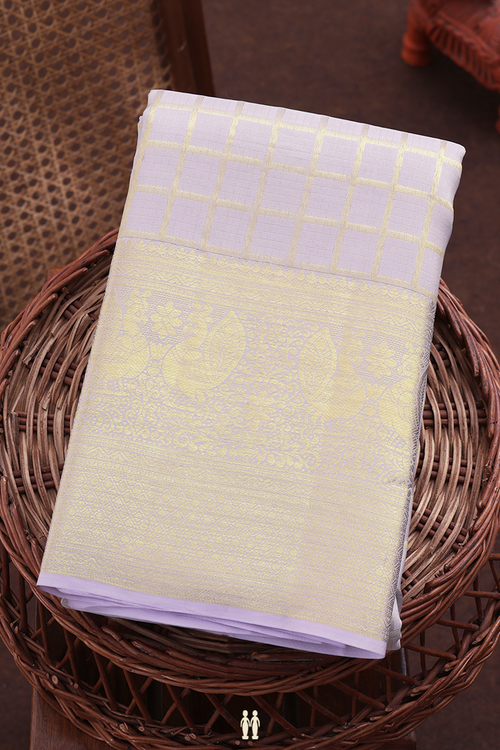 Kanchipuram Silk Saree In Pastel Lavender With Checks Design