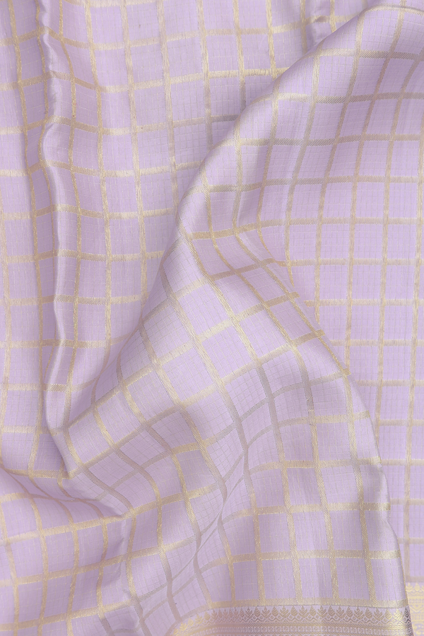 Kanchipuram Silk Saree In Pastel Lavender With Checks Design