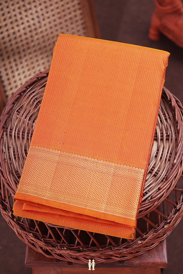 Kanchipuram Silk Saree In Orange With Stripes Design