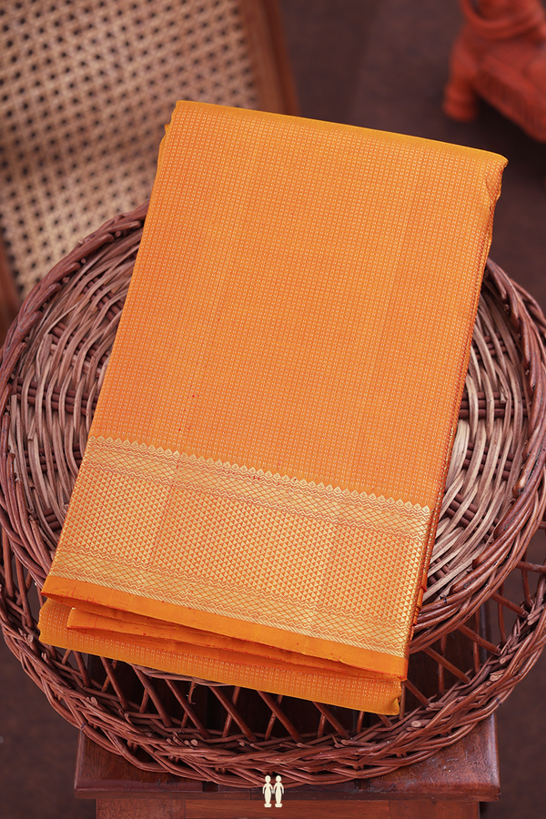 Kanchipuram Silk Saree In Orange With Stripes Design