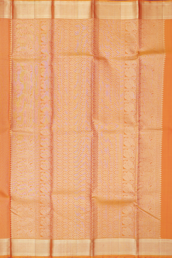 Kanchipuram Silk Saree In Orange With Stripes Design