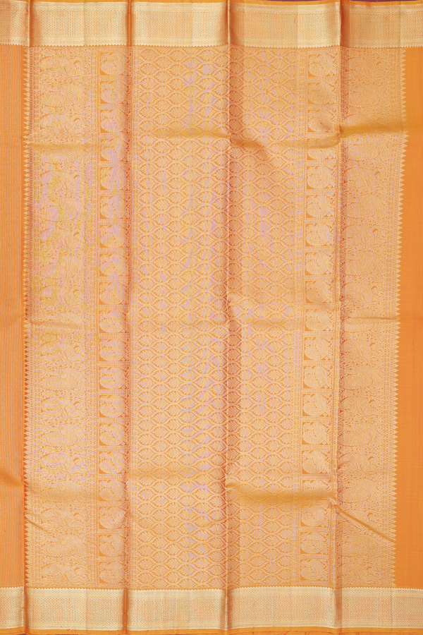 Kanchipuram Silk Saree In Orange With Stripes Design