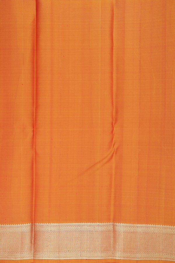 Kanchipuram Silk Saree In Orange With Stripes Design