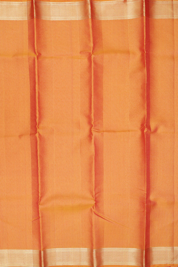 Kanchipuram Silk Saree In Orange With Stripes Design