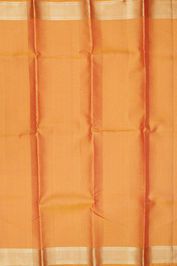 Kanchipuram Silk Saree In Orange With Stripes Design