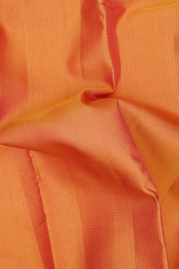 Kanchipuram Silk Saree In Orange With Stripes Design