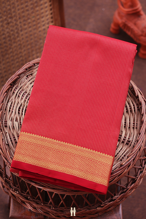Kanchipuram Silk Saree In Scarlet Red Stripes Design
