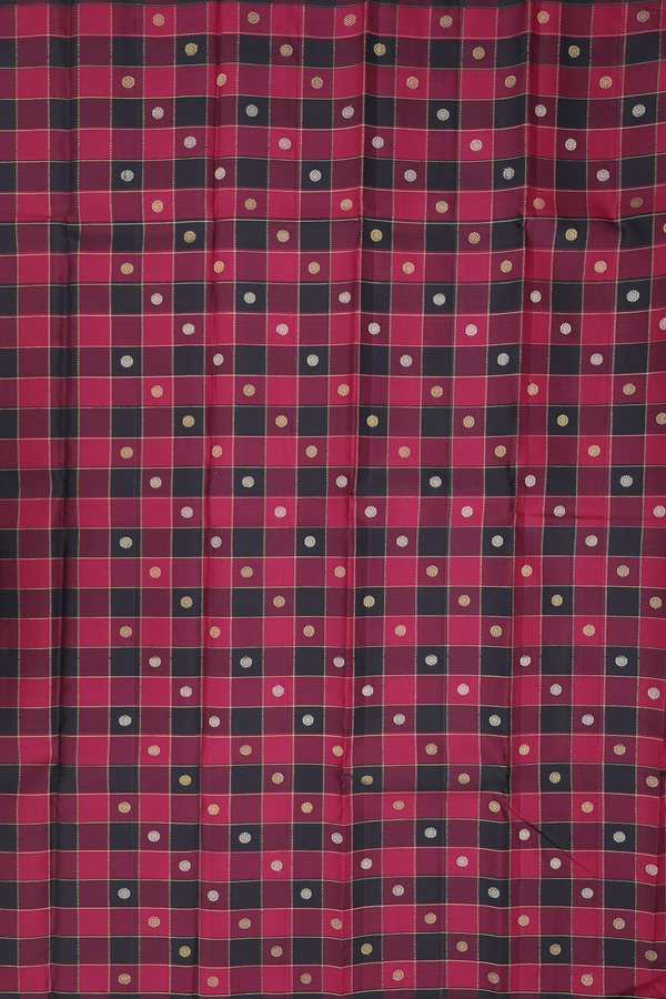 Kanchipuram Silk Saree In Black And Red With Checks Design