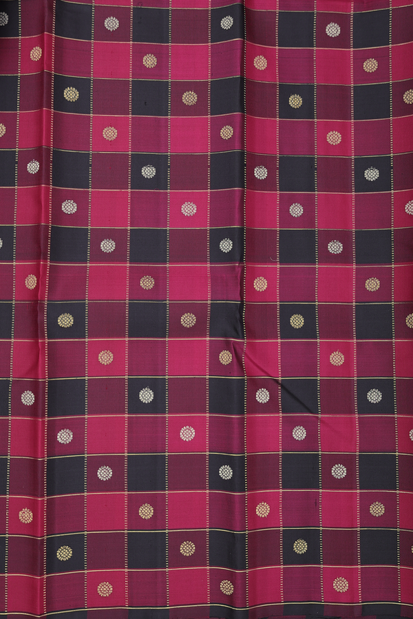 Kanchipuram Silk Saree In Black And Red With Checks Design