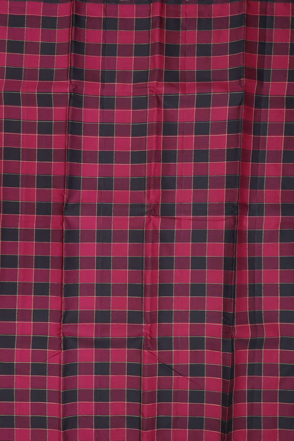 Kanchipuram Silk Saree In Black And Red With Checks Design