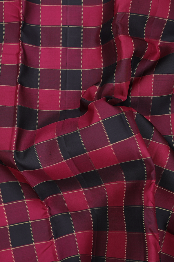 Kanchipuram Silk Saree In Black And Red With Checks Design