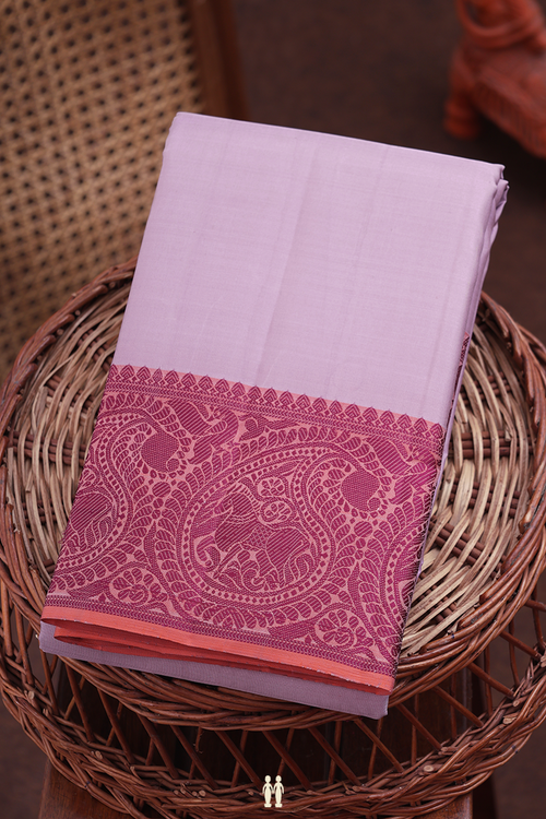 Kanchipuram Silk Saree In Dusty Lavender With Contrast Border