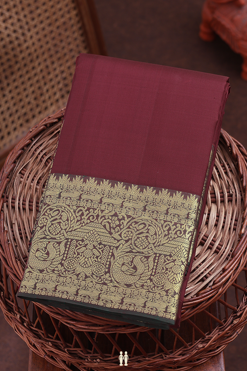Kanchipuram Silk Saree In Maroon With Zari Border