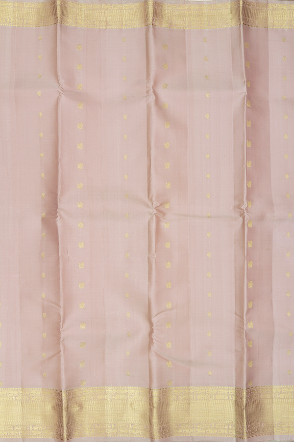 Kanchipuram Silk Saree In Cream Color With Peacock Buttas