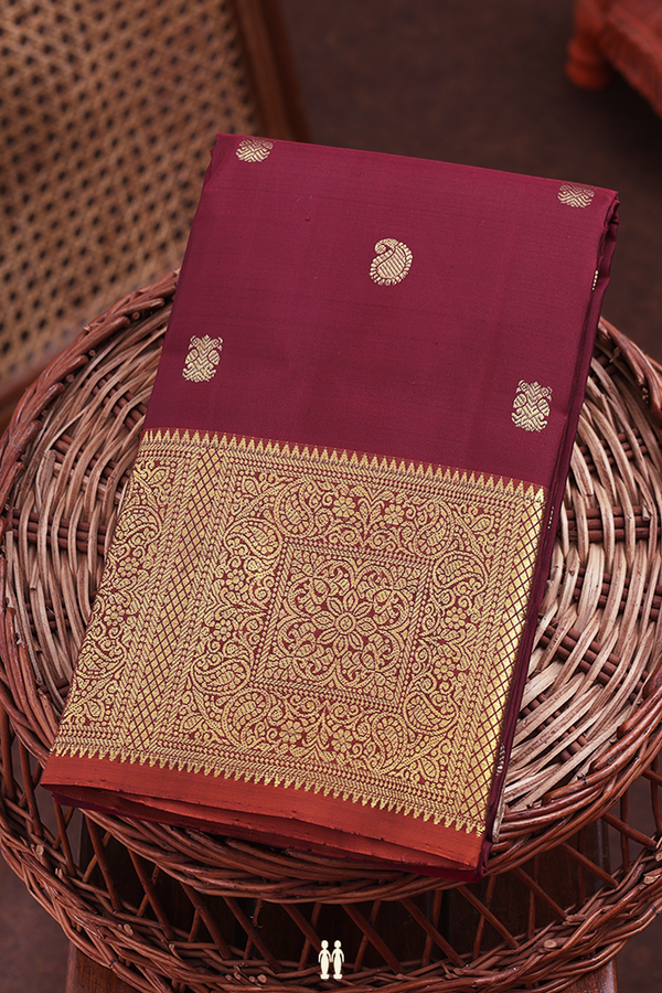 Kanchipuram Silk Saree In Red With Iruthalai Pakshi Buttas