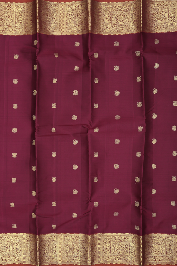 Kanchipuram Silk Saree In Red With Iruthalai Pakshi Buttas