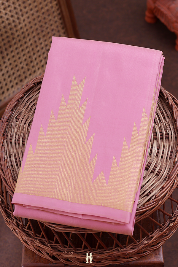 Kanchipuram Silk Saree In Pink With Temple Border