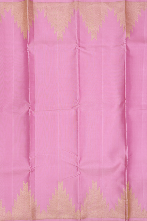Kanchipuram Silk Saree In Pink With Temple Border