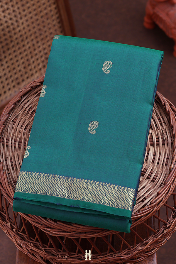 Kanchipuram Silk Saree In Teal Green With Paisley Buttas