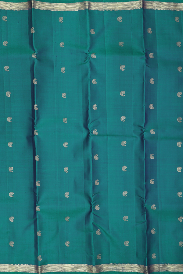 Kanchipuram Silk Saree In Teal Green With Paisley Buttas