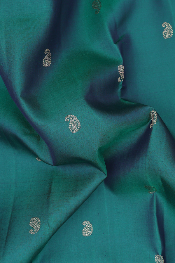 Kanchipuram Silk Saree In Teal Green With Paisley Buttas