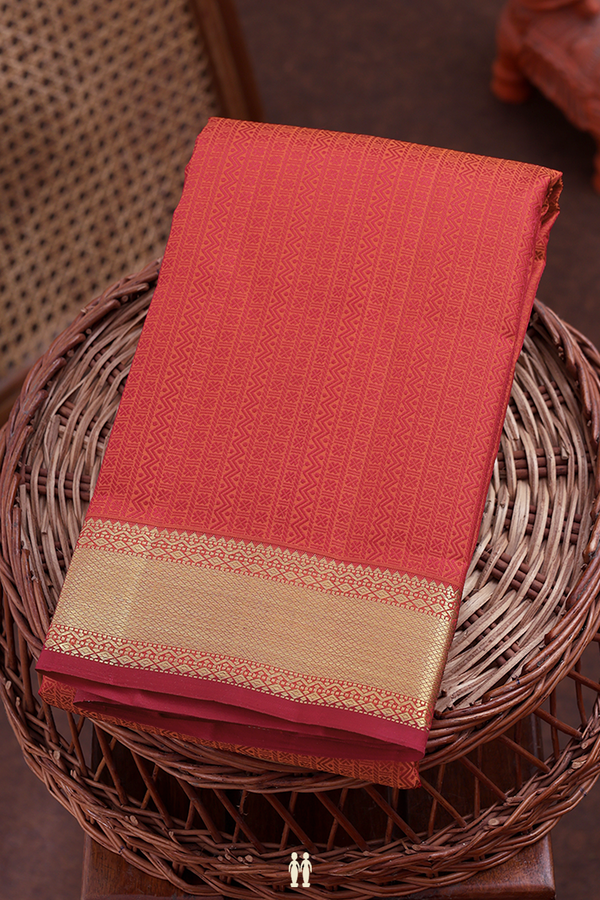 Kanchipuram Silk Saree In Vermillion Red With Jacquard Pattern