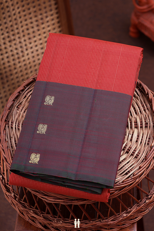 Kanchipuram Silk Saree In Red With Stripes Design