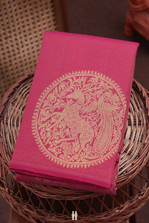 Kanchipuram Silk Saree In Rani Pink Along Stripes With Motifs