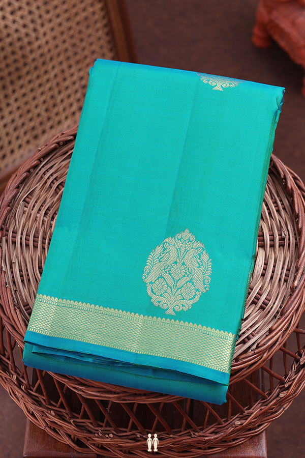 Kanchipuram Silk Saree In Dual Tone With Peacock Motifs