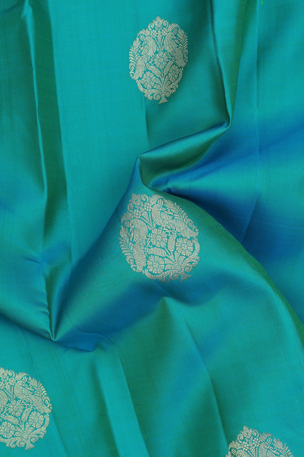 Kanchipuram Silk Saree In Dual Tone With Peacock Motifs
