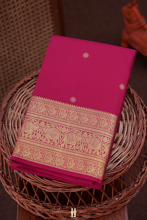 Kanchipuram Silk Saree In Hibiscus Red With Chakram Buttas