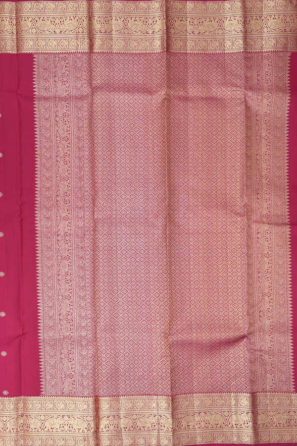 Kanchipuram Silk Saree In Hibiscus Red With Chakram Buttas