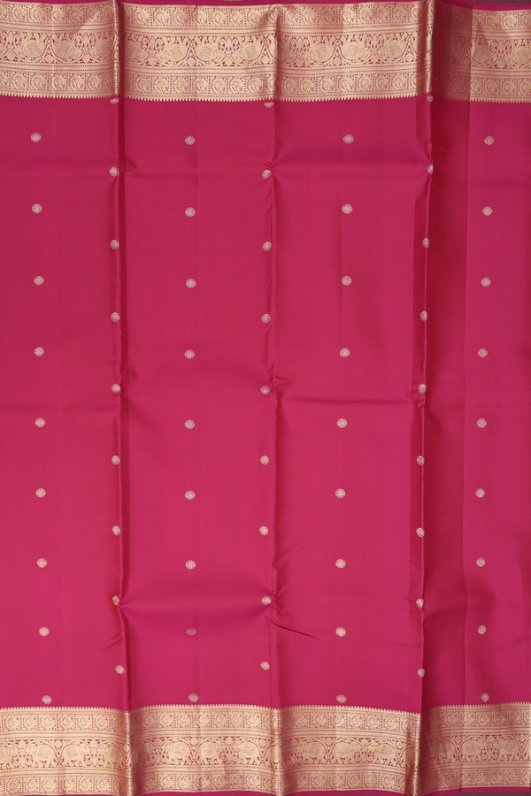 Kanchipuram Silk Saree In Hibiscus Red With Chakram Buttas