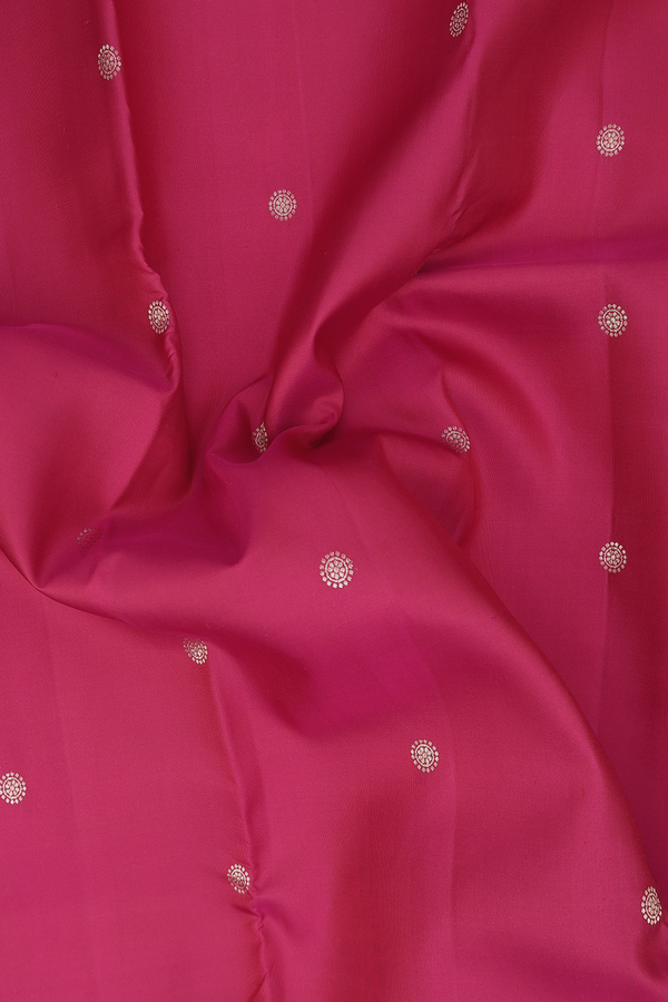 Kanchipuram Silk Saree In Hibiscus Red With Chakram Buttas
