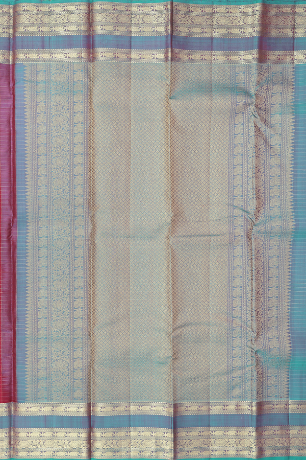 Kanchipuram Silk Saree In Red Along Checks With Buttas