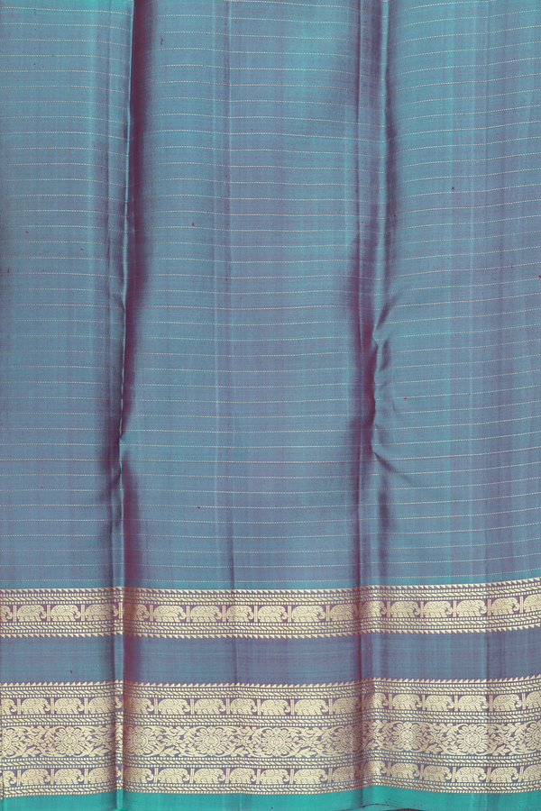 Kanchipuram Silk Saree In Red Along Checks With Buttas