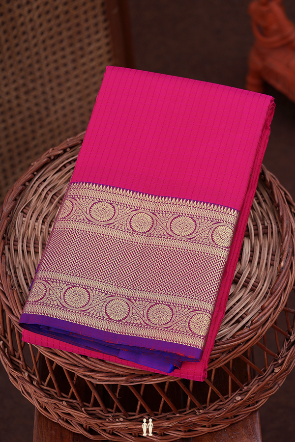 Kanchipuram Silk Saree In Rani Pink With Checks Design