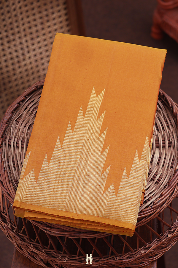 Kanchipuram Silk Saree In Orange With Temple Border