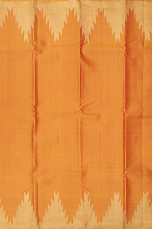 Kanchipuram Silk Saree In Orange With Temple Border