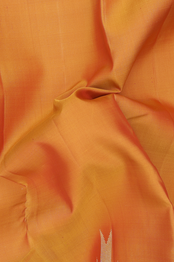 Kanchipuram Silk Saree In Orange With Temple Border