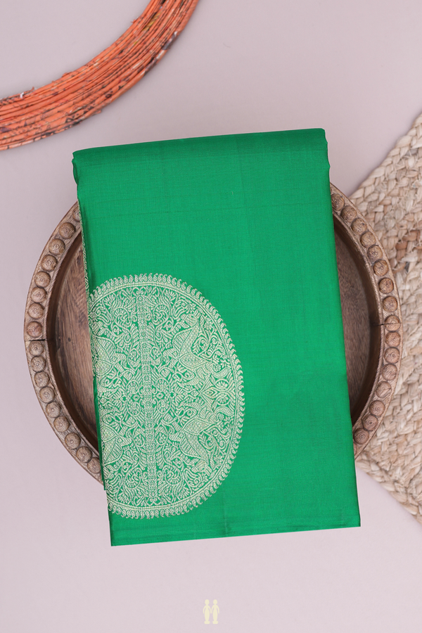 Kanchipuram Silk Saree In Bold Green With Mandala Design