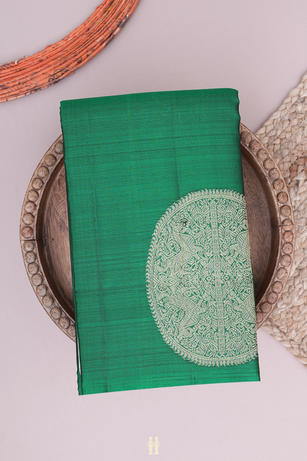 Kanchipuram Silk Saree In Forest Green With Mandala Design