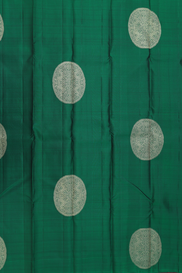 Kanchipuram Silk Saree In Forest Green With Mandala Design