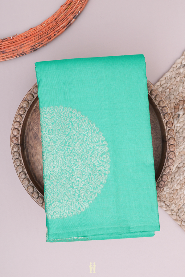 Kanchipuram Silk Saree In Turquoise Green With Mandala Design