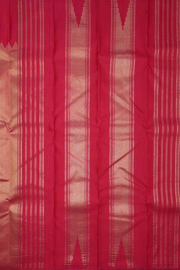 Kanchipuram Silk Saree In Reddish Pink With Step Border