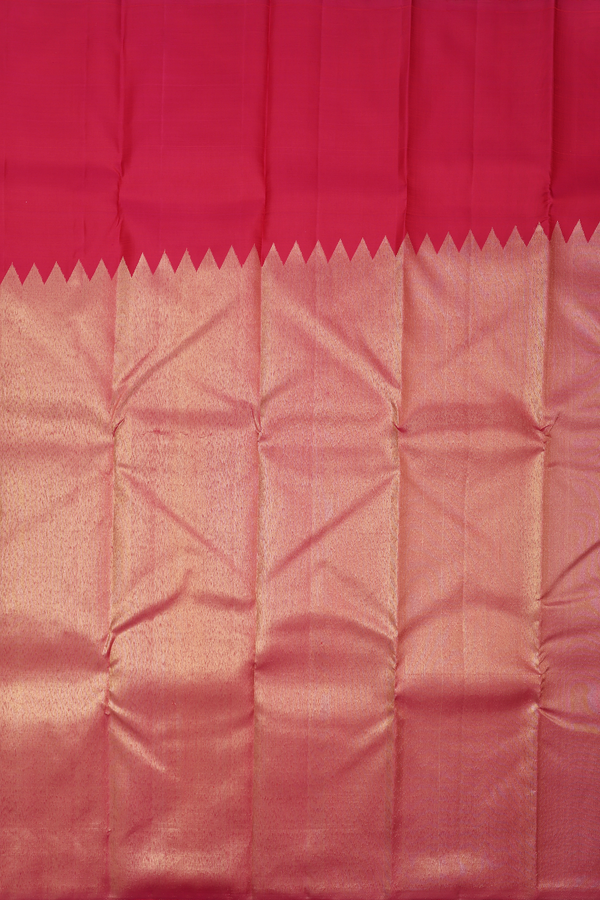 Kanchipuram Silk Saree In Reddish Pink With Step Border