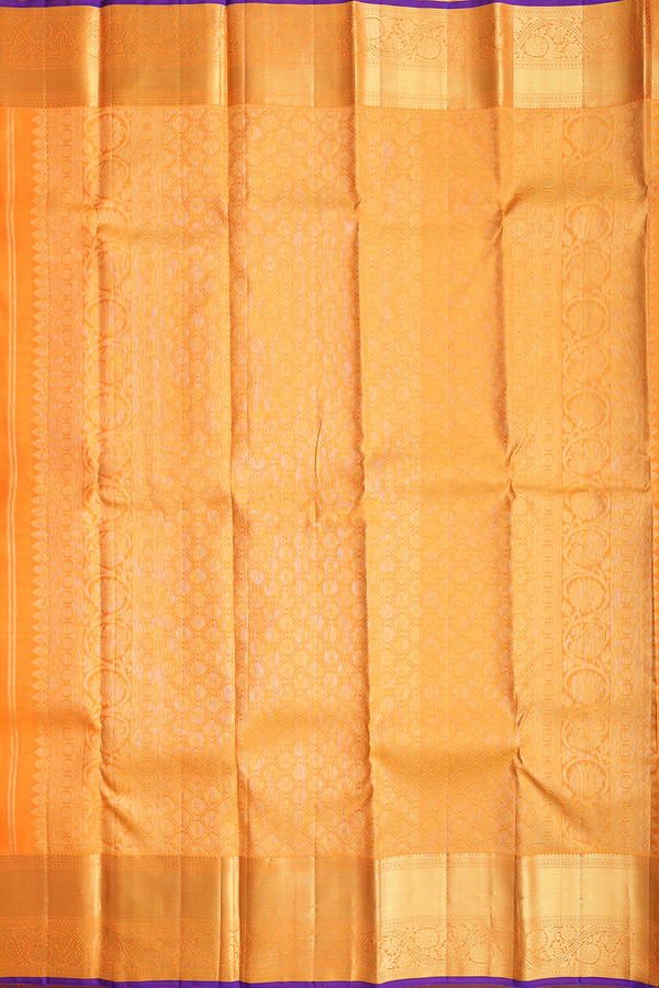 Kanchipuram Silk Saree In Honey Orange With Zari Buttas